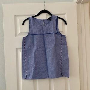 NWOT J. Crew blue linen pom pom tank top Size 2 XS cottagecore
